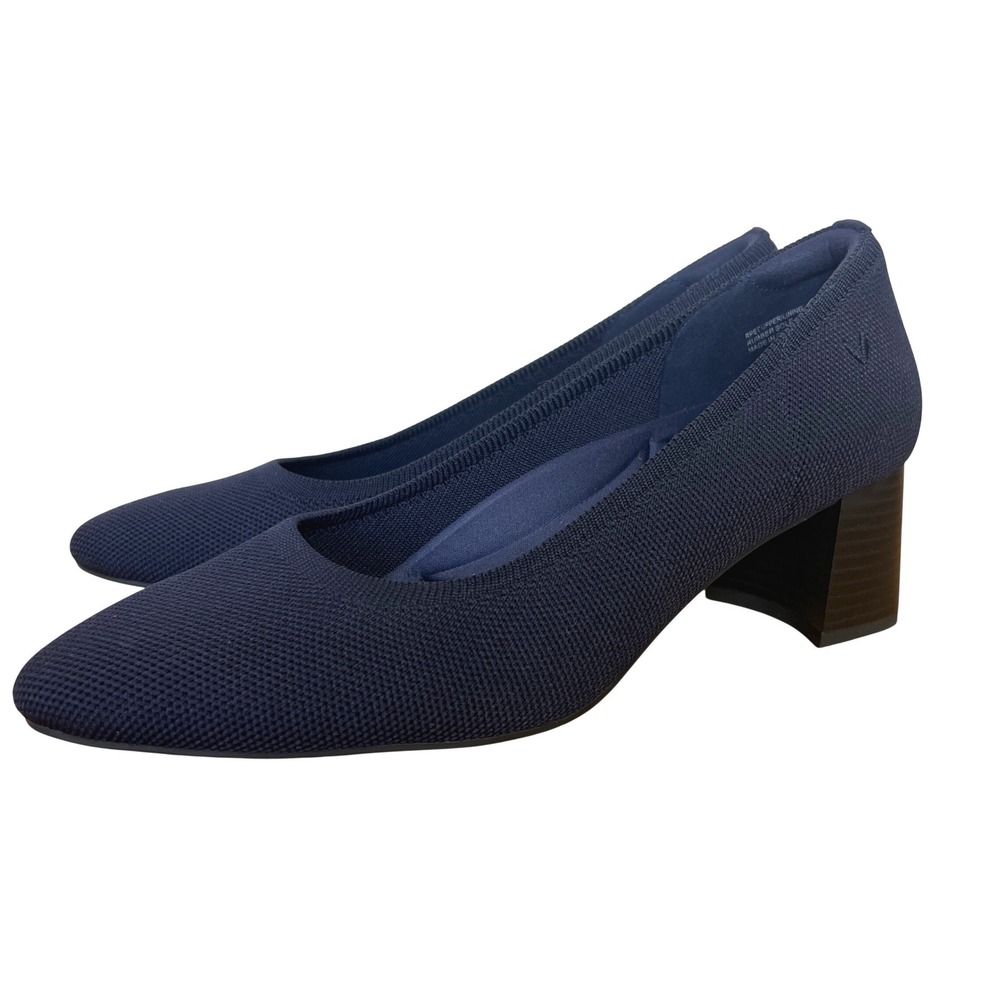 VIVAIA Tamia Navy Blue Almond-Toe Block Heel Pumps Size 41 Womens Eco-Friendly‎